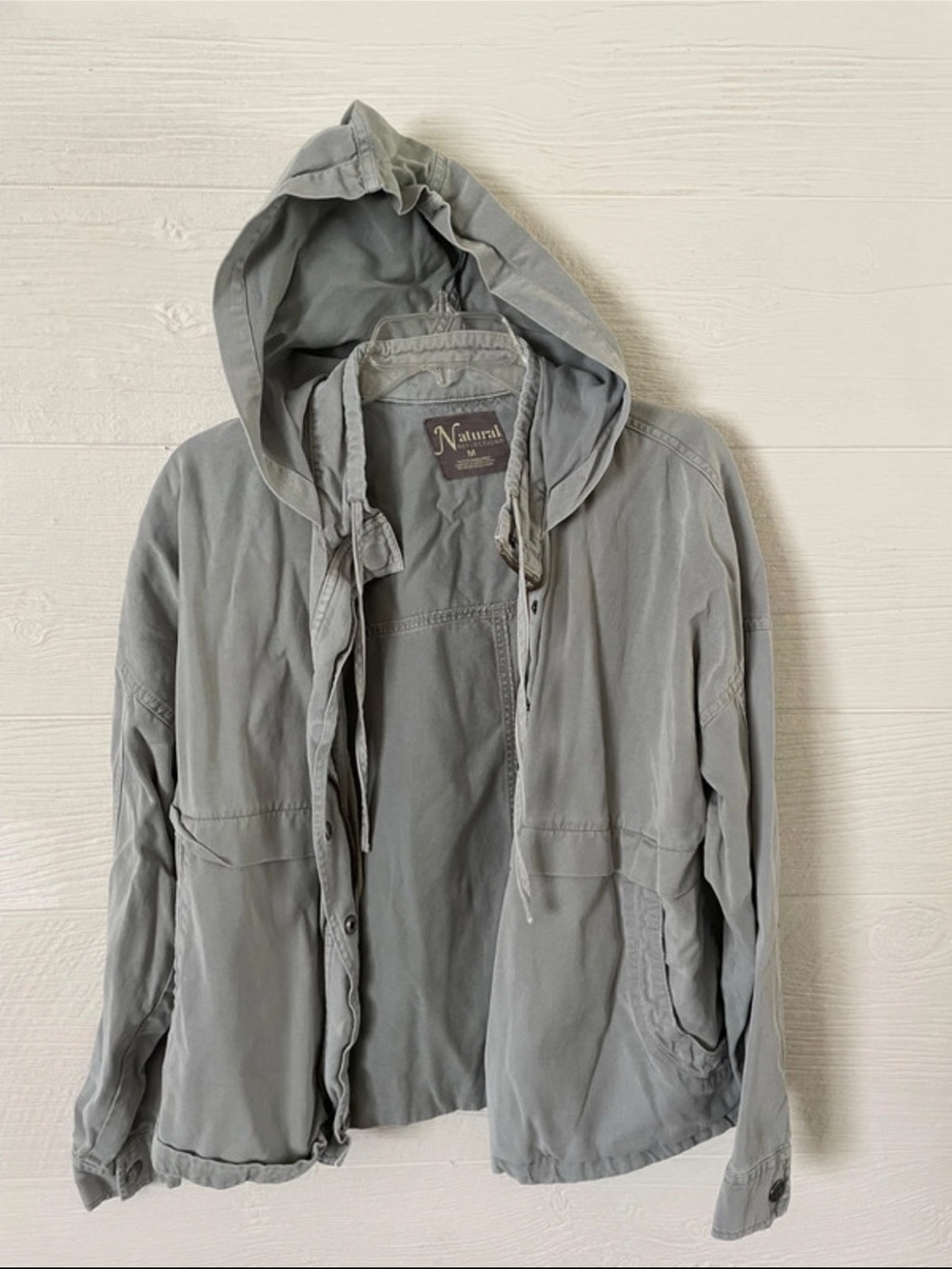 Natural Reflections Hooded Lightweight Shirt Jacket in light green
